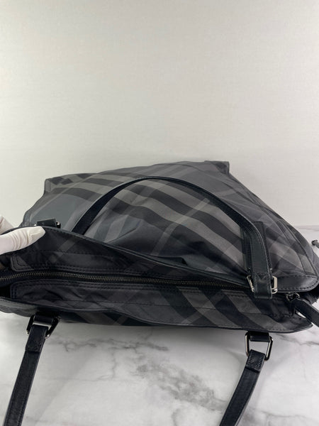 BURBERRY Black Check Nylon Large Shoulder Bag