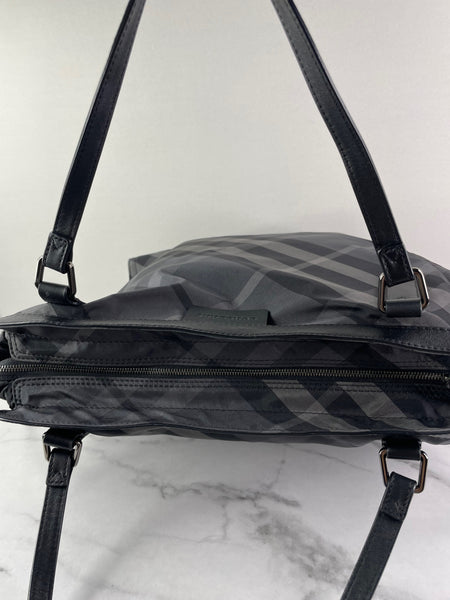 BURBERRY Black Check Nylon Large Shoulder Bag