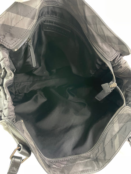BURBERRY Black Check Nylon Large Shoulder Bag