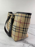BURBERRY Chocolate Brown Haymarket Check Medium Regent Tote Shoulder Bag