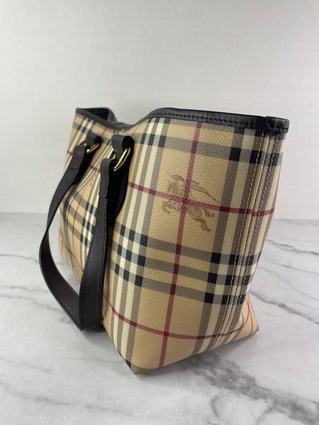 BURBERRY Chocolate Brown Haymarket Check Medium Regent Tote Shoulder Bag