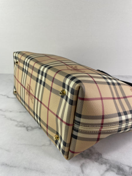 BURBERRY Chocolate Brown Haymarket Check Medium Regent Tote Shoulder Bag
