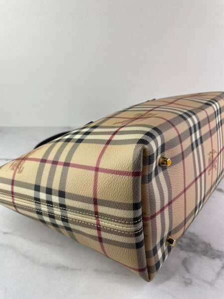 BURBERRY Chocolate Brown Haymarket Check Medium Regent Tote Shoulder Bag