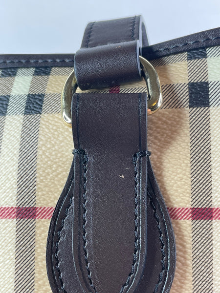 BURBERRY Chocolate Brown Haymarket Check Medium Regent Tote Shoulder Bag