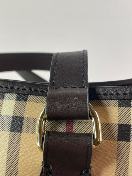 BURBERRY Chocolate Brown Haymarket Check Medium Regent Tote Shoulder Bag