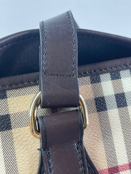 BURBERRY Chocolate Brown Haymarket Check Medium Regent Tote Shoulder Bag
