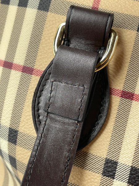 BURBERRY Chocolate Brown Haymarket Check Medium Regent Tote Shoulder Bag