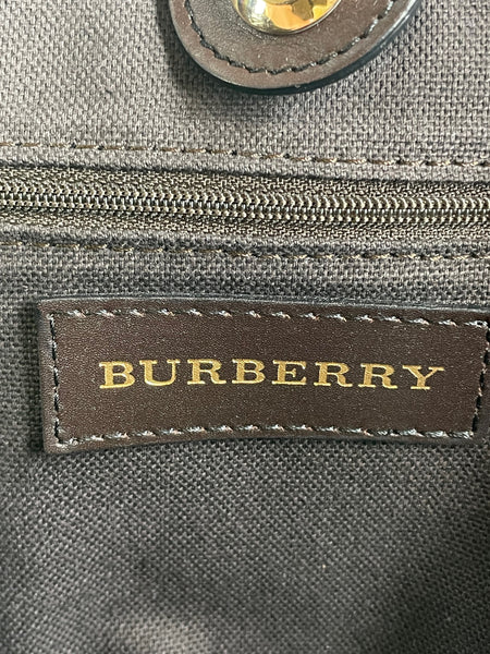 BURBERRY Chocolate Brown Haymarket Check Medium Regent Tote Shoulder Bag