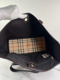 BURBERRY Chocolate Brown Haymarket Check Medium Regent Tote Shoulder Bag