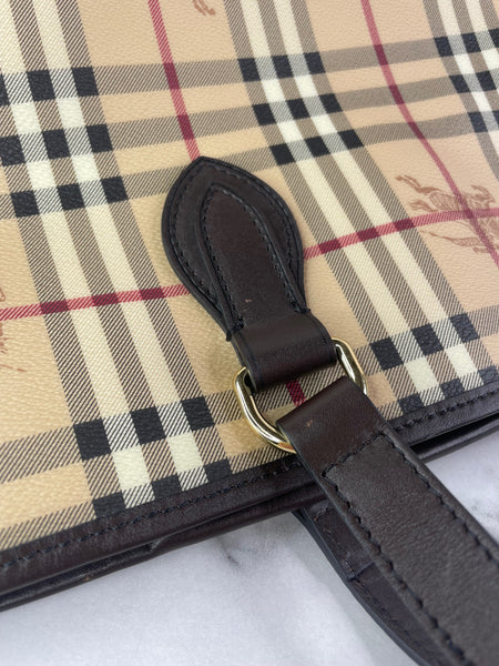 BURBERRY Chocolate Brown Haymarket Check Medium Regent Tote Shoulder Bag