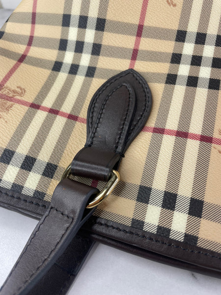 BURBERRY Chocolate Brown Haymarket Check Medium Regent Tote Shoulder Bag