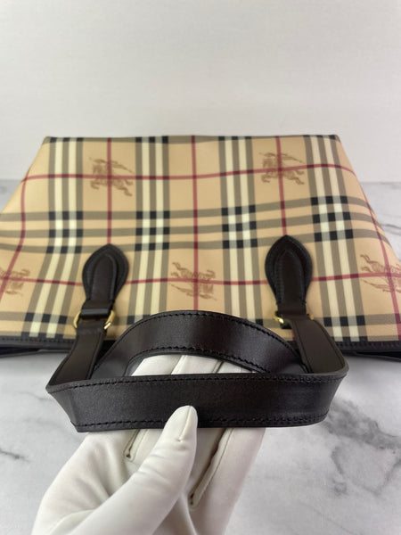 BURBERRY Chocolate Brown Haymarket Check Medium Regent Tote Shoulder Bag
