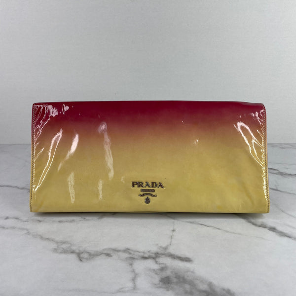 Prada Hot Pink/Yellow Ombré Vernice Patent Clutch