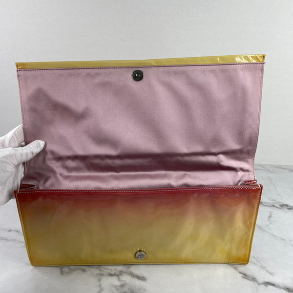 Prada Hot Pink/Yellow Ombré Vernice Patent Clutch