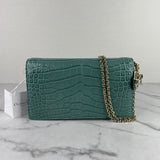 Christian Dior Vert LADY DIOR Alligator Pouch Wallet on Chain/Crossbody Bag