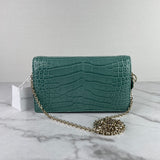 Christian Dior Vert LADY DIOR Alligator Pouch Wallet on Chain/Crossbody Bag