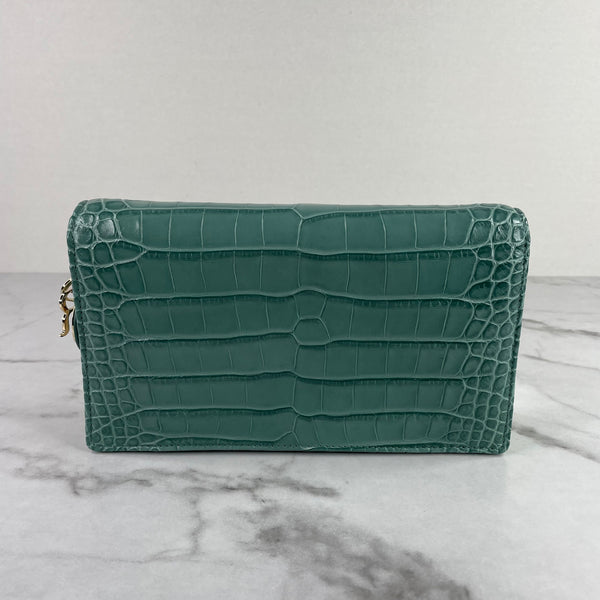 Christian Dior Vert LADY DIOR Alligator Pouch Wallet on Chain/Crossbody Bag