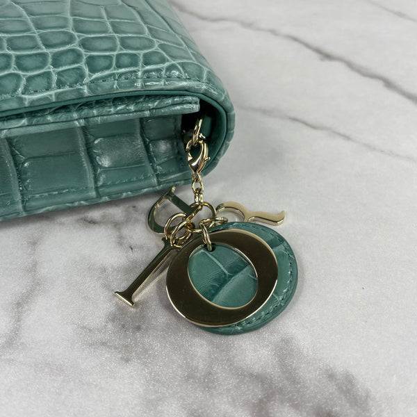 Christian Dior Vert LADY DIOR Alligator Pouch Wallet on Chain/Crossbody Bag