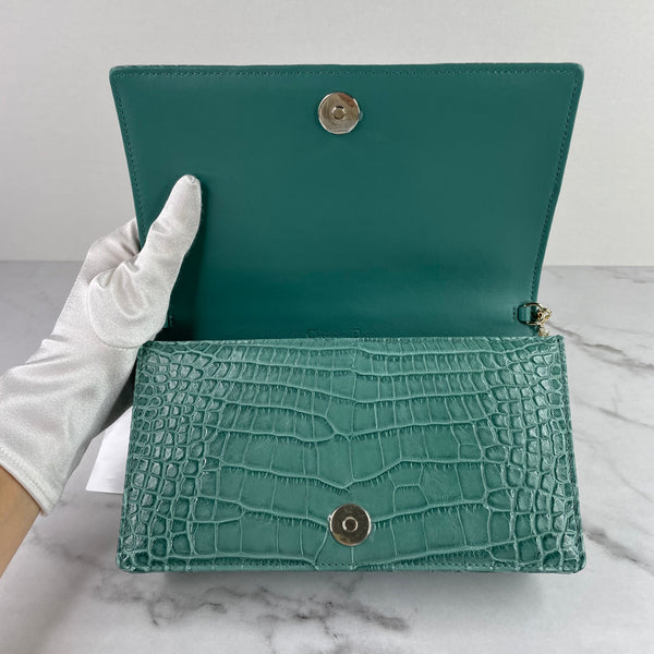 Christian Dior Vert LADY DIOR Alligator Pouch Wallet on Chain/Crossbody Bag