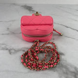 CHANEL Pink Lambskin Quilted CC In Love Heart Coin Purse With Chain/Necklace