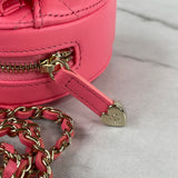 CHANEL Pink Lambskin Quilted CC In Love Heart Coin Purse With Chain/Necklace