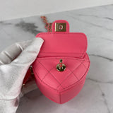 CHANEL Pink Lambskin Quilted CC In Love Heart Coin Purse With Chain/Necklace