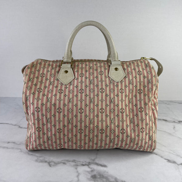 LOUIS VUITTON Pink/White Monogram Mini Lin Croisette Speedy 30 Bag