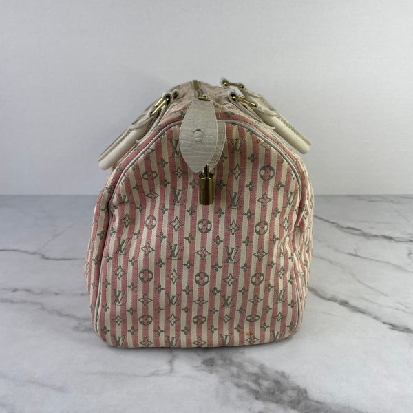 LOUIS VUITTON Pink/White Monogram Mini Lin Croisette Speedy 30 Bag