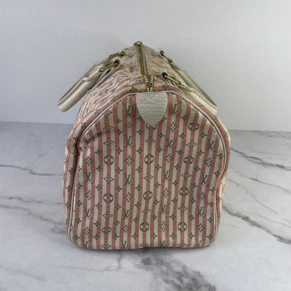 LOUIS VUITTON Pink/White Monogram Mini Lin Croisette Speedy 30 Bag