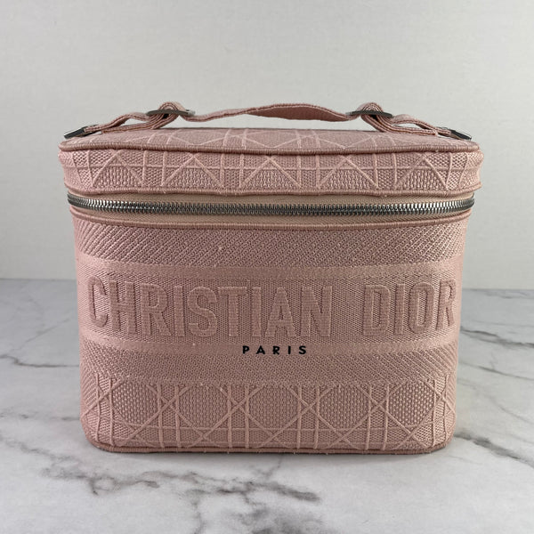 Dior Pink D-Lite Cannage Embroidered Canvas Vanity Case