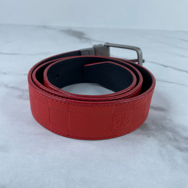 Louis Vuitton Men’s Damier Print Reversible Leather Red/Black Belt Size 85/34