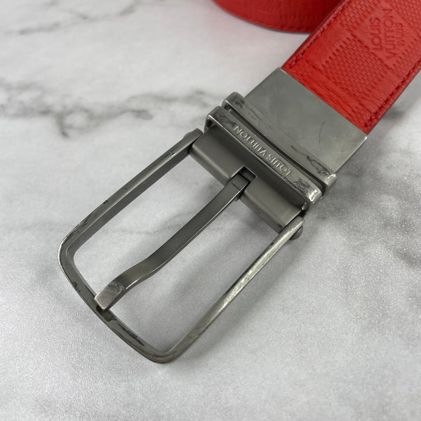 Louis Vuitton Men’s Damier Print Reversible Leather Red/Black Belt Size 85/34