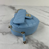 CHANEL Blue Lambskin Quilted CC In Love Heart Clutch With Chain Crossbody Bag