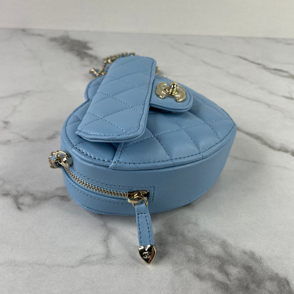 CHANEL Blue Lambskin Quilted CC In Love Heart Clutch With Chain Crossbody Bag