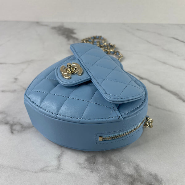 CHANEL Blue Lambskin Quilted CC In Love Heart Clutch With Chain Crossbody Bag