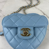 CHANEL Blue Lambskin Quilted CC In Love Heart Clutch With Chain Crossbody Bag