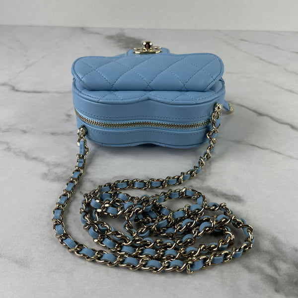 CHANEL Blue Lambskin Quilted CC In Love Heart Clutch With Chain Crossbody Bag