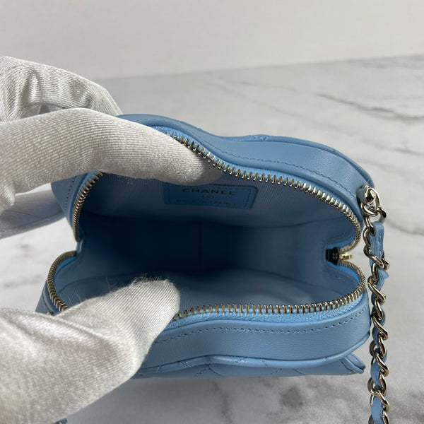 CHANEL Blue Lambskin Quilted CC In Love Heart Clutch With Chain Crossbody Bag