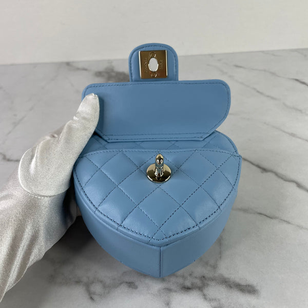 CHANEL Blue Lambskin Quilted CC In Love Heart Clutch With Chain Crossbody Bag