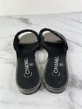 Chanel Black Grey Pearl Embroidery CC Mules Size 37