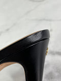 Chanel CC Black Leather Chain Link Ankle Strap Sandals Size 37.5