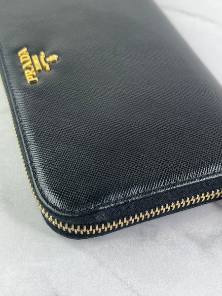 Prada Black Saffiano Zip Wallet