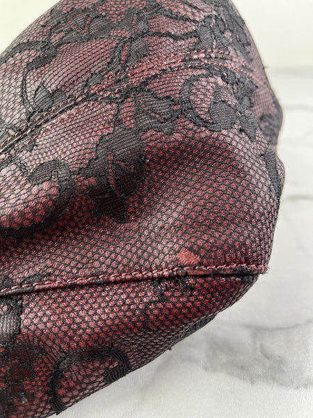 Valentino Burgundy Nuage Leather and Lace Bow Shoulder Hobo Bag