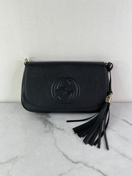 Gucci Black Pebbled Leather Soho Chain Flap Shoulder Bag