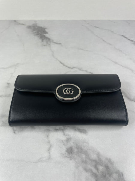 GUCCI Black GG logo-plaque continental leather wallet