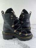 Louis Vuitton Black Grained Calfskin Shearling LV Beaubourg Ankle Boots Size 37