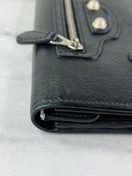 Balenciaga Black Arena Lambskin Giant 12 Silver Continental Wallet