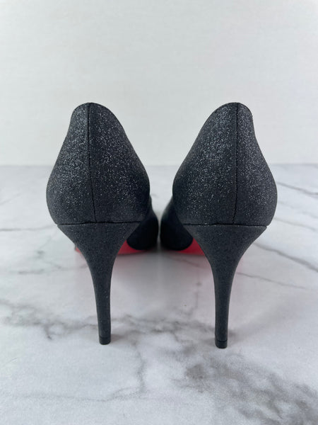 CHRISTIAN LOUBOUTIN Black Glitter Mini Simple 85 Pumps Size 36.5