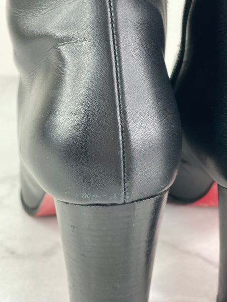 CHRISTIAN LOUBOUTIN Black Leather Adox 85 Ankle Boots Size 38.5