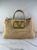 Valentino VLogo Signature Raffia Tote Bag
